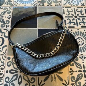 Urban Outfitters Black Textured Shoulder Bag with Chain